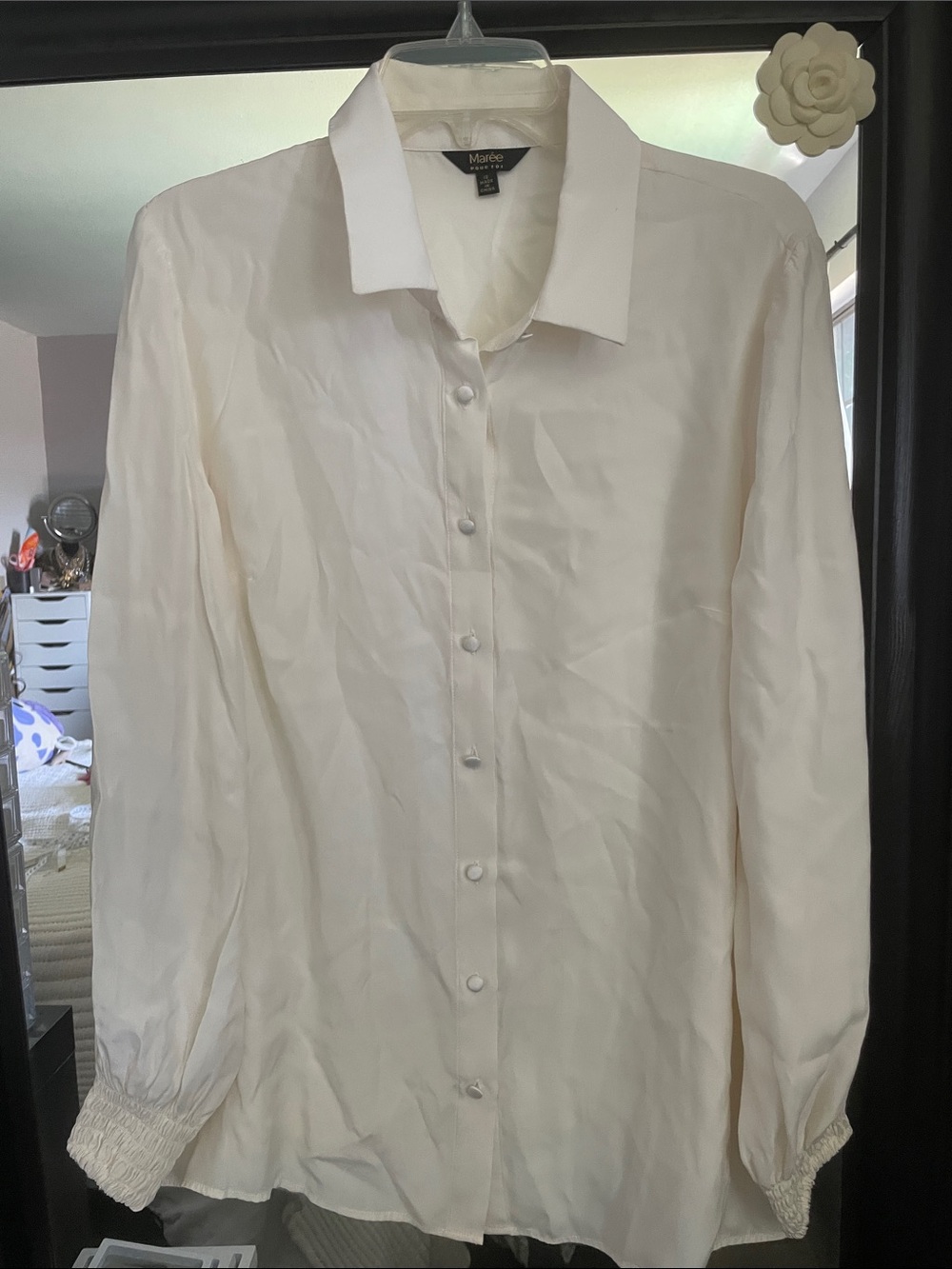 Maree Cream Long-Sleeve Button Front Blouse
